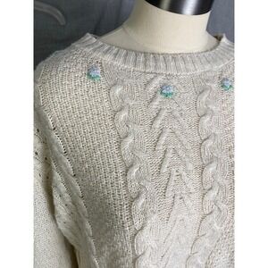 Wild Fable Cream Cable Knit Cropped Sweater Embroidered Floral Cottagecore XS